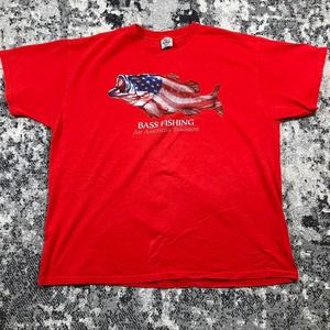 Vintage 90s American Bass Fishing Delta Red T-shirt‎